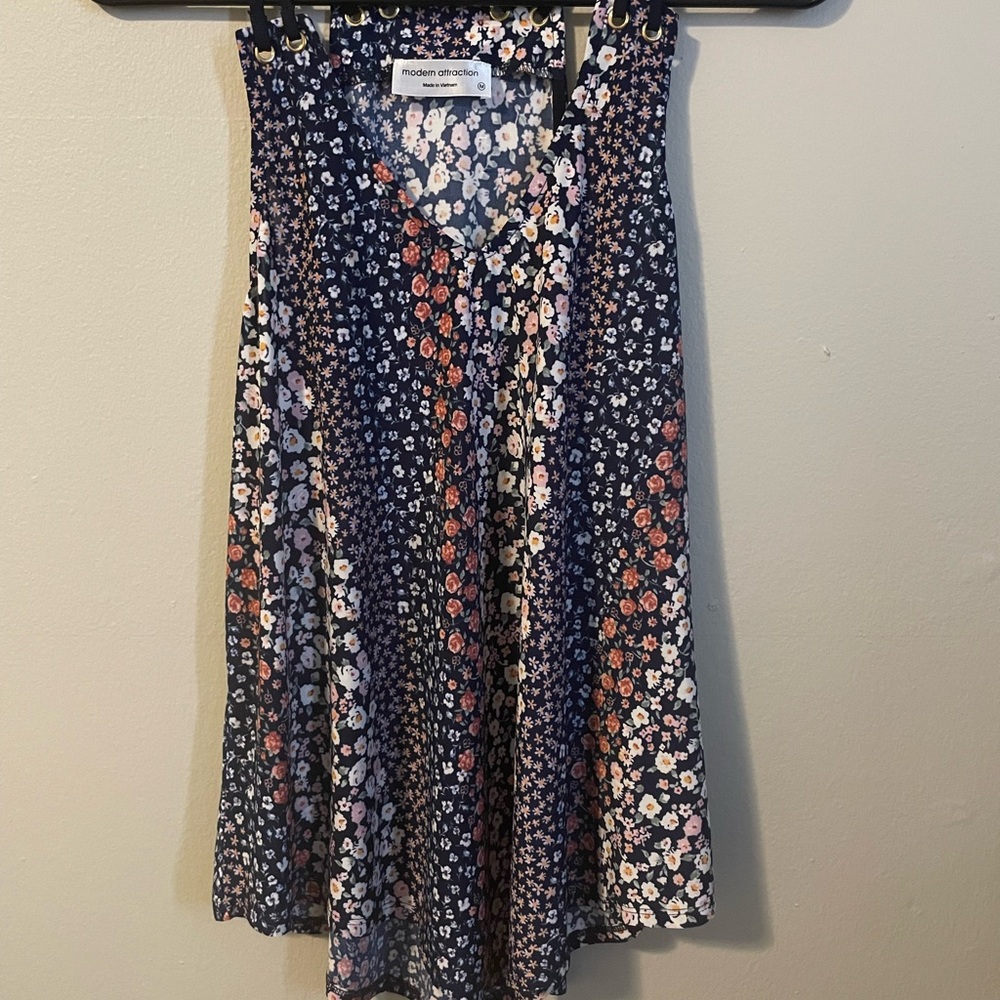 Blue and Pink Pleated A-Line Tank Top